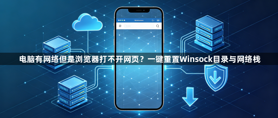 电脑有网络但是浏览器打不开网页?一键重置Winsock目录与网络栈1